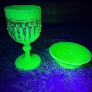 Glowing Green Goblet and Bowl Set
